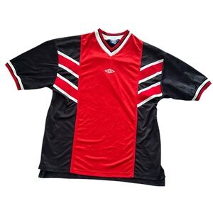 Vintage 90s Umbro Soccer Jersey Red Black White Men’s Size XL